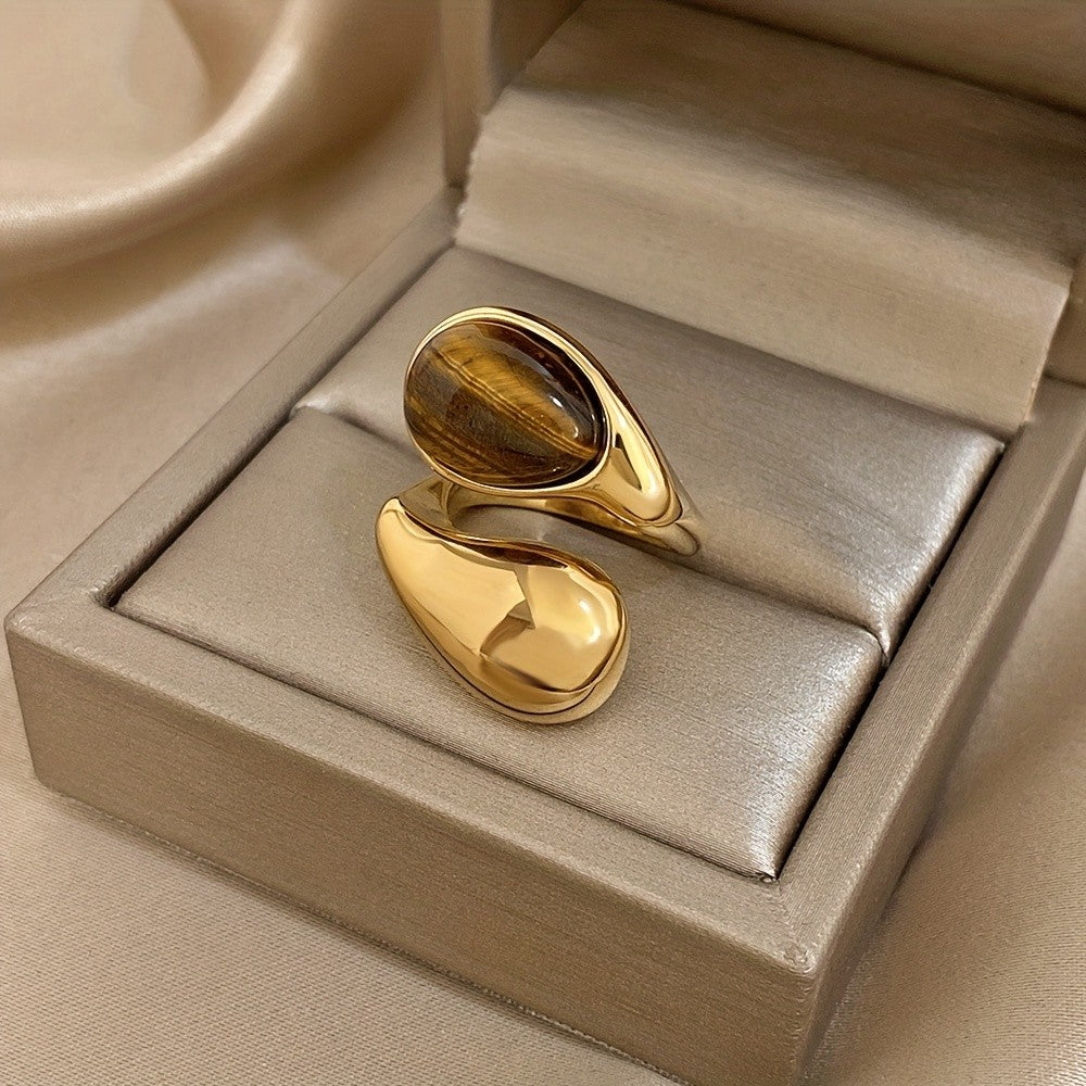 Vintage Tiger Eye Teardrop Ring