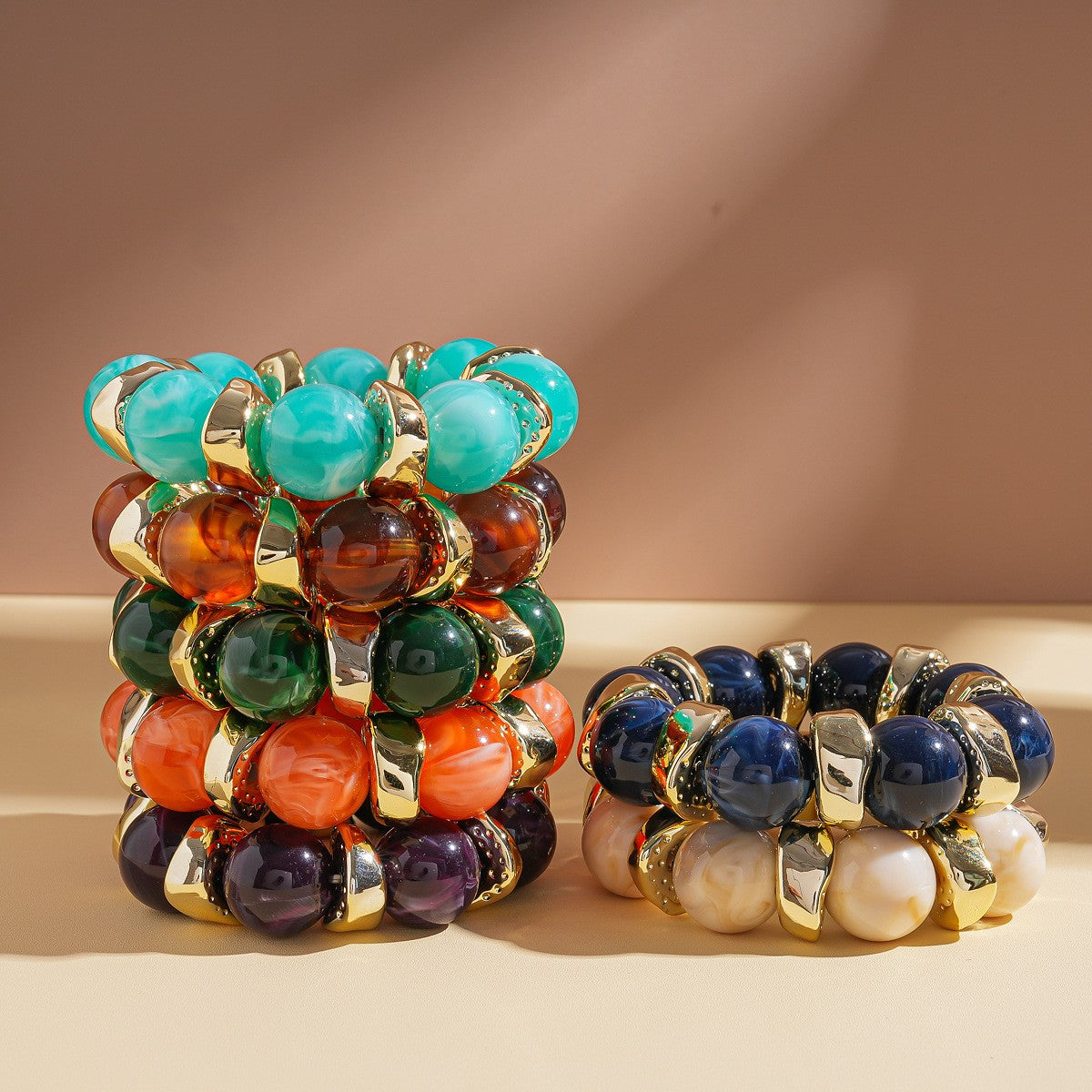 Boho Marbled Bead Bracelet Set