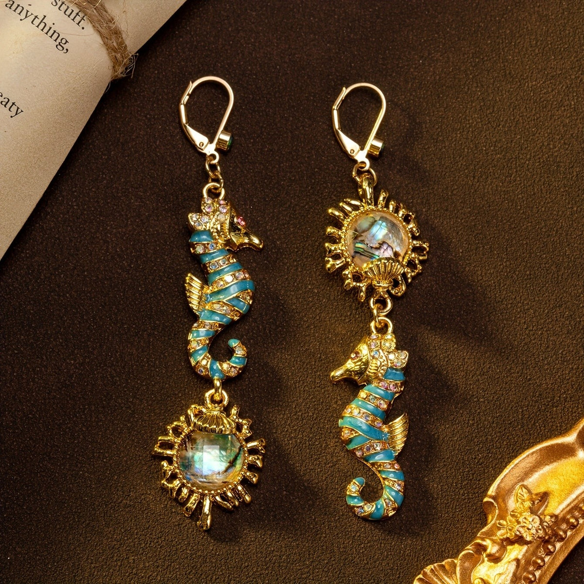 Classy Enamel Seahorse Drop Earrings