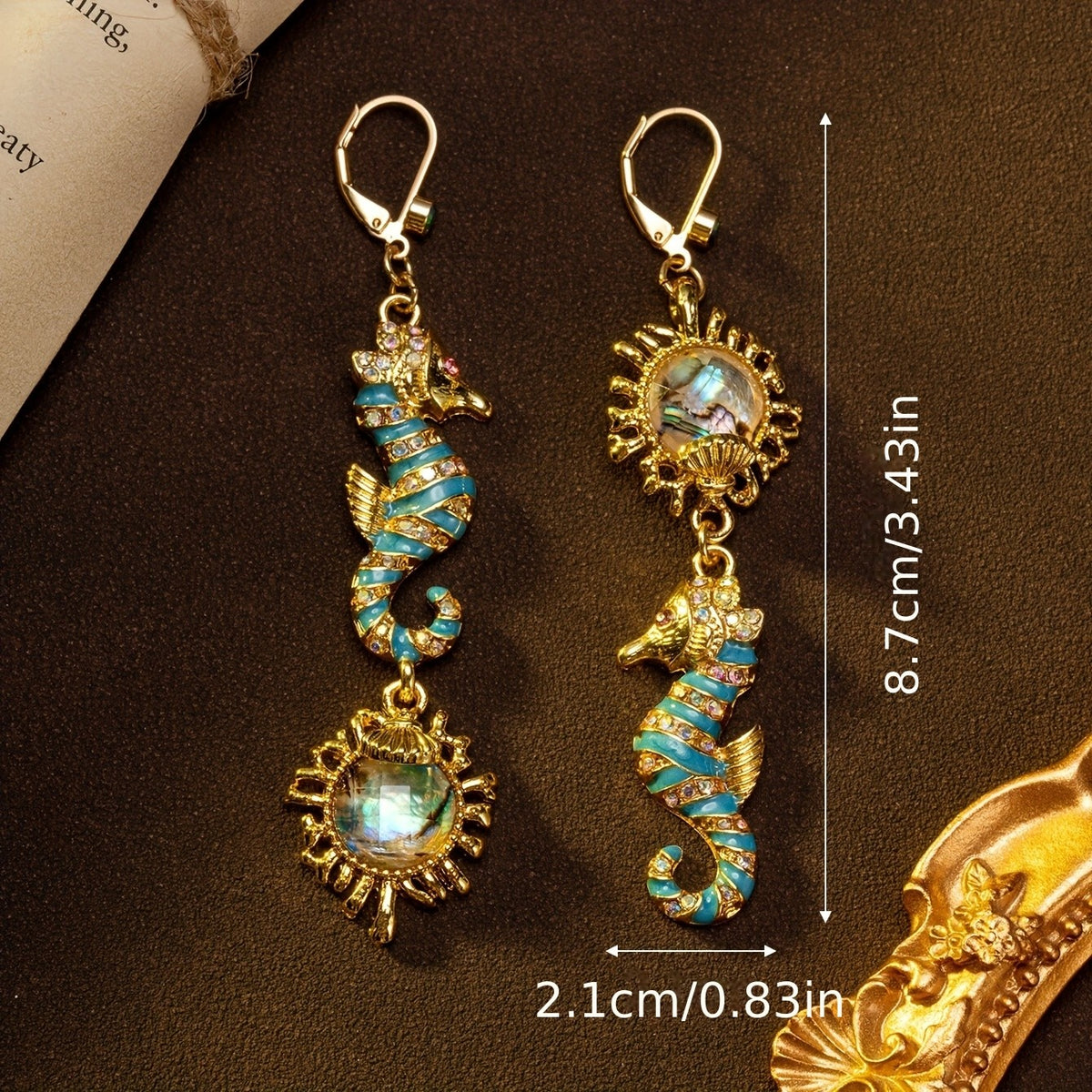Classy Enamel Seahorse Drop Earrings