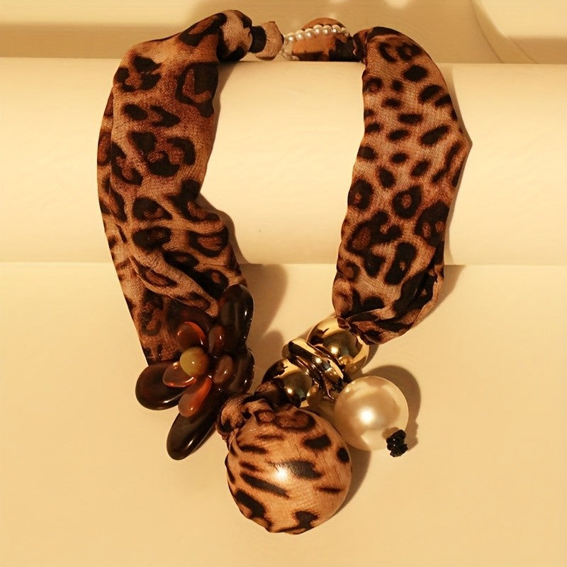 Boho Leopard Print Scarf Flower Necklace