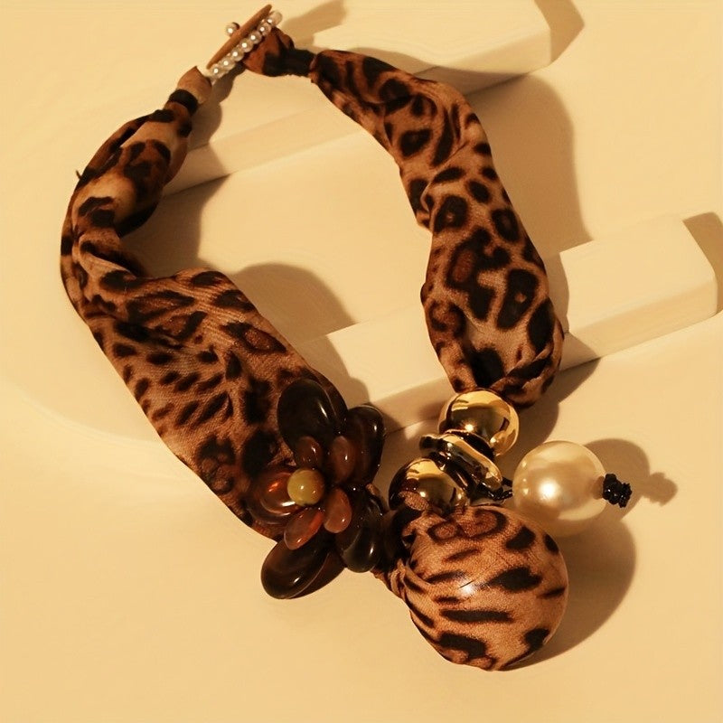 Boho Leopard Print Scarf Flower Necklace