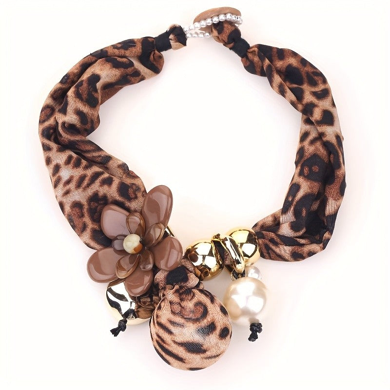 Boho Leopard Print Scarf Flower Necklace