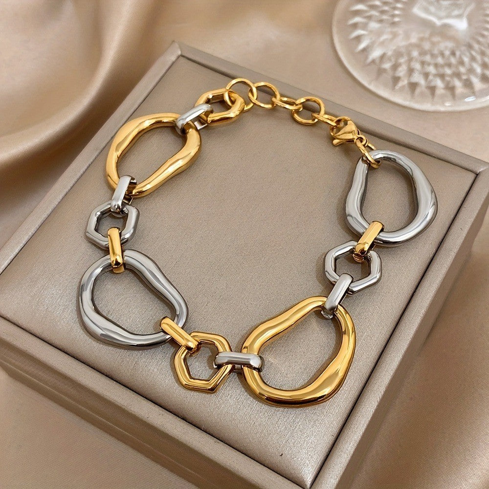 18k Classy Mixed Metal Link Bracelet