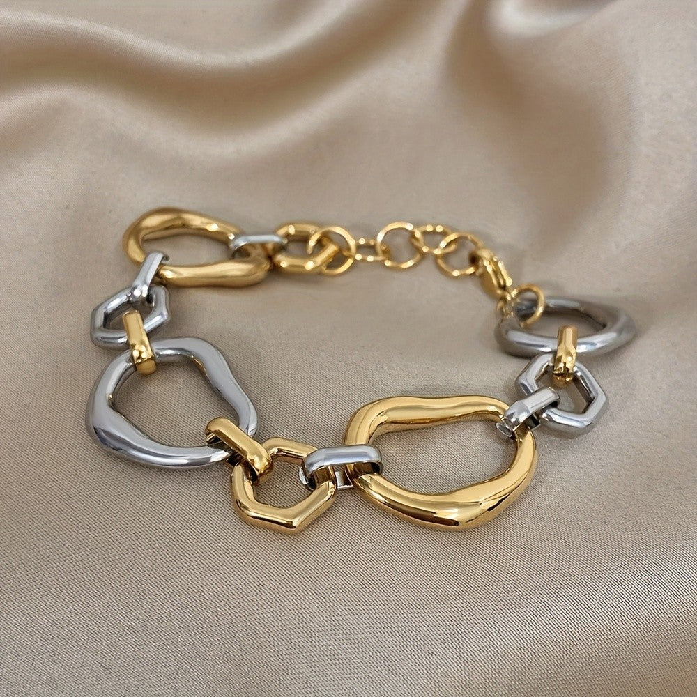18k Classy Mixed Metal Link Bracelet