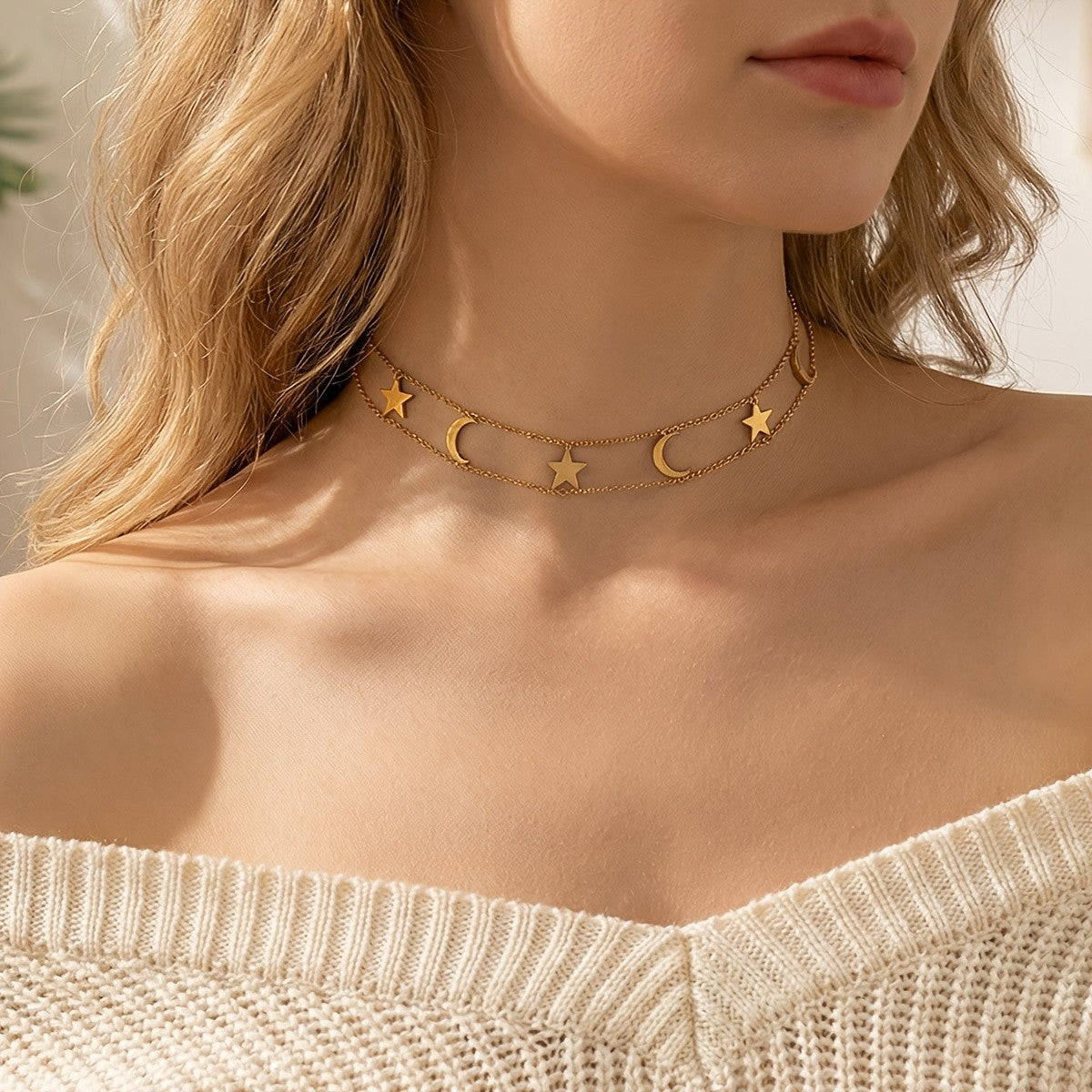 Boho Celestial Star Moon Layered Necklace