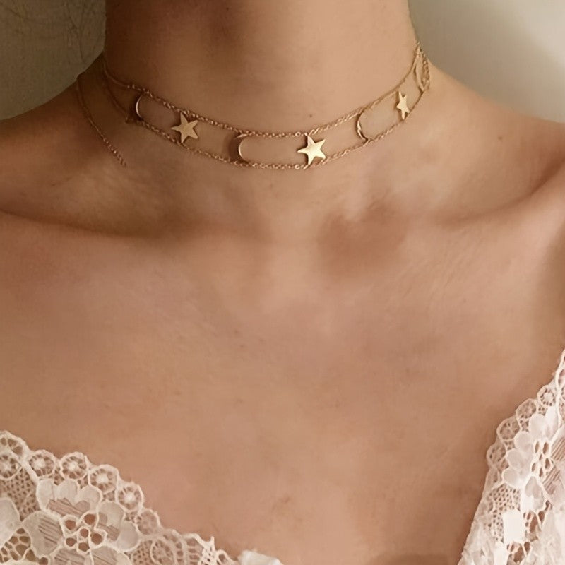 Boho Celestial Star Moon Layered Necklace