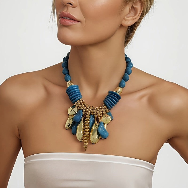 Boho Blue Teardrop Statement Necklace