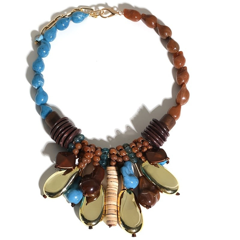 Boho Blue Teardrop Statement Necklace