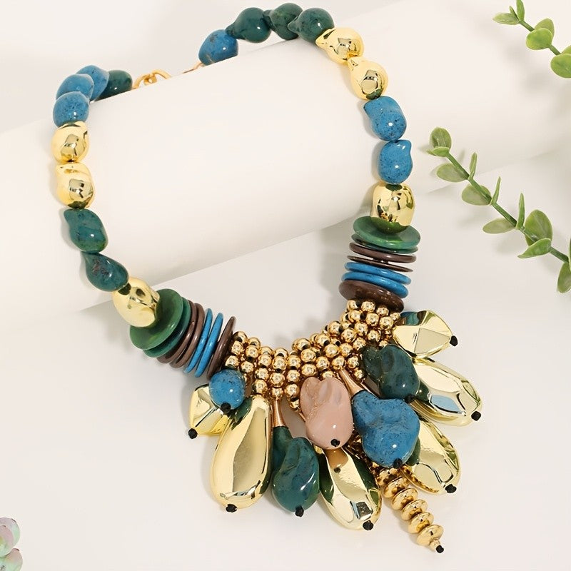 Boho Blue Teardrop Statement Necklace
