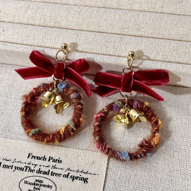 Romantic Red Velvet Bow Earring Set