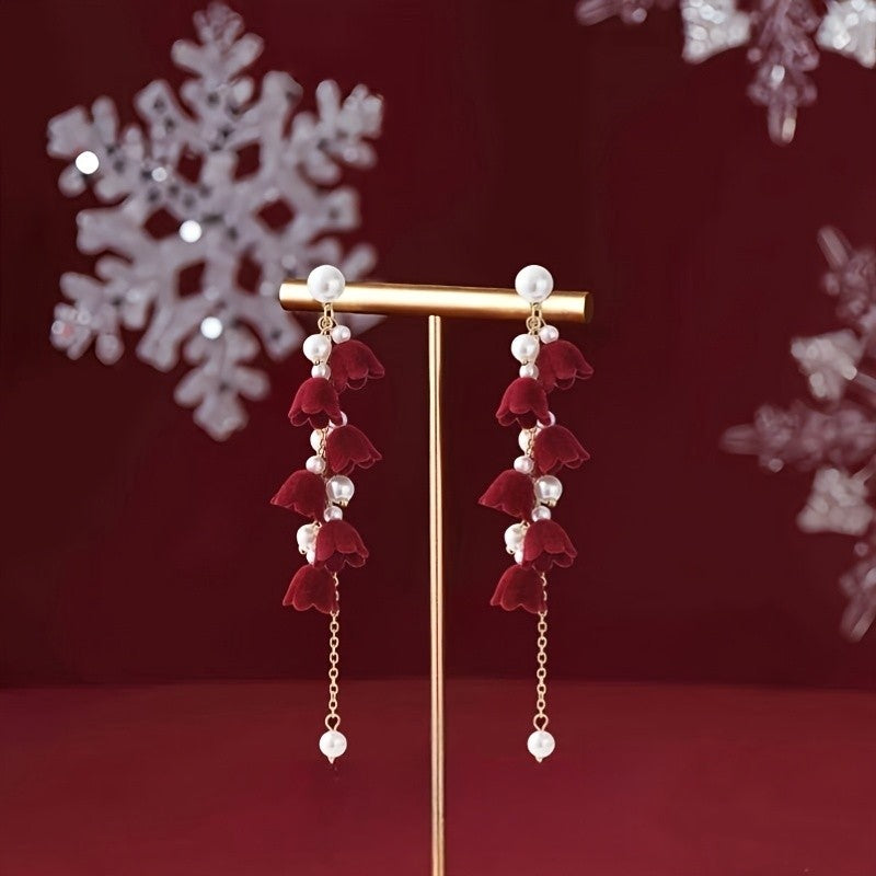 Romantic Red Velvet Bow Earring Set