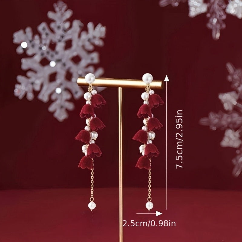 Romantic Red Velvet Bow Earring Set