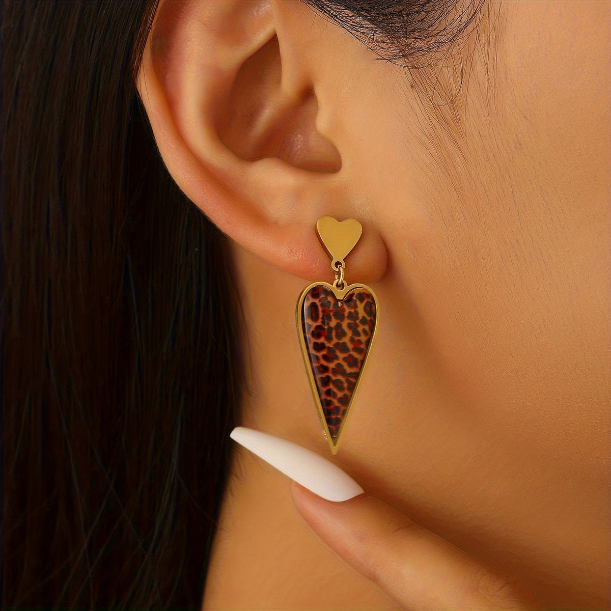 Vintage Leopard Print Heart Drop Earrings