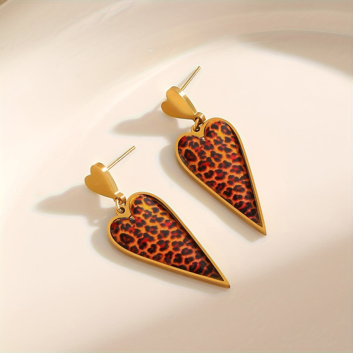 Vintage Leopard Print Heart Drop Earrings