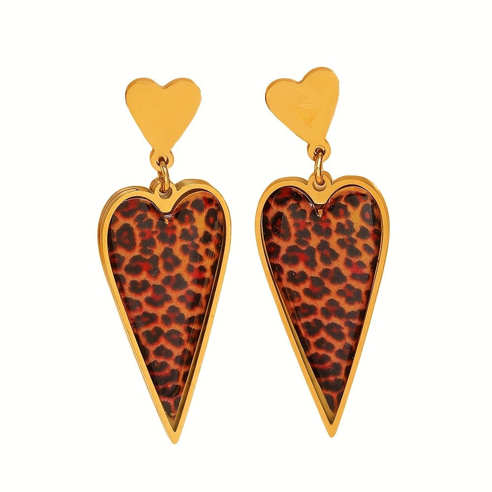 Vintage Leopard Print Heart Drop Earrings