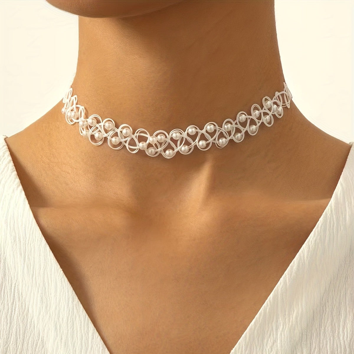 Boho Woven Pearl Choker Necklace
