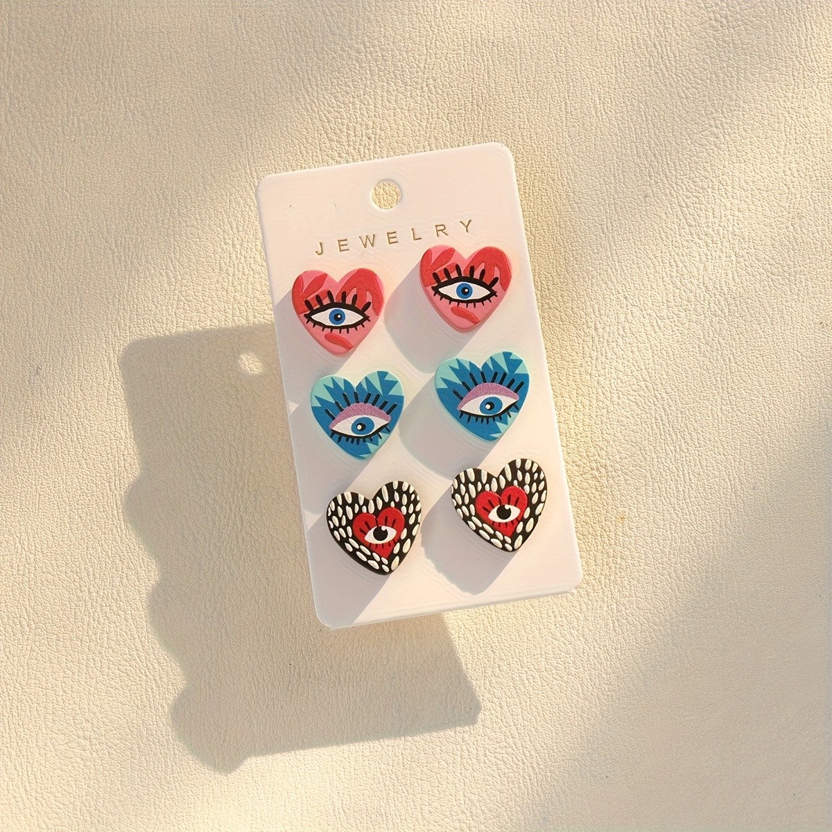 3pc Boho Acrylic Evil Eye Heart Earring Set