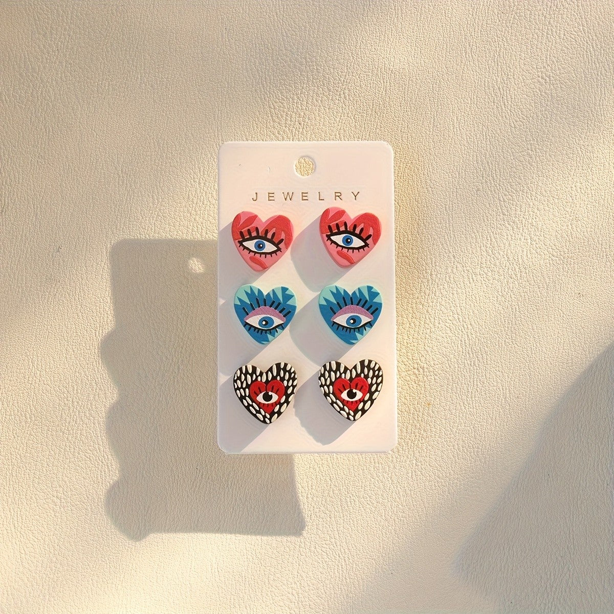 3pc Boho Acrylic Evil Eye Heart Earring Set