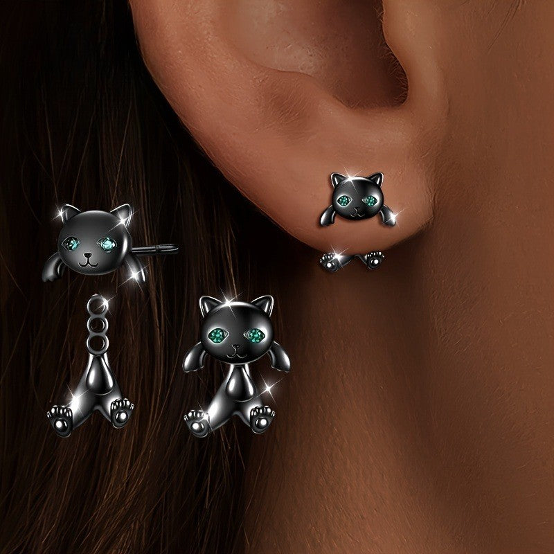 Elegant Black Cat Stud Earrings