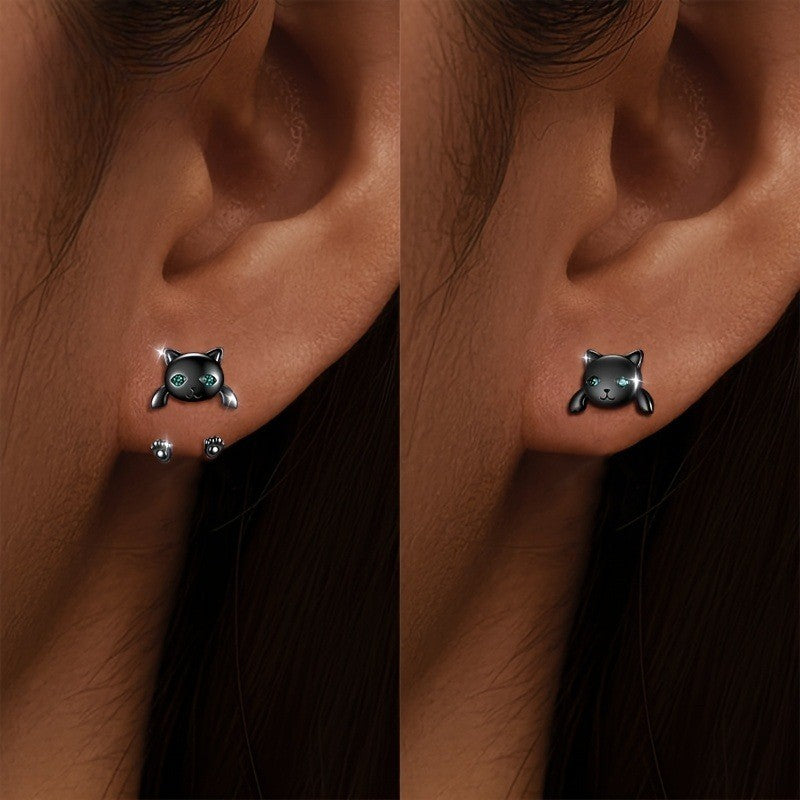 Elegant Black Cat Stud Earrings