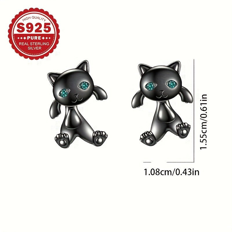 Elegant Black Cat Stud Earrings