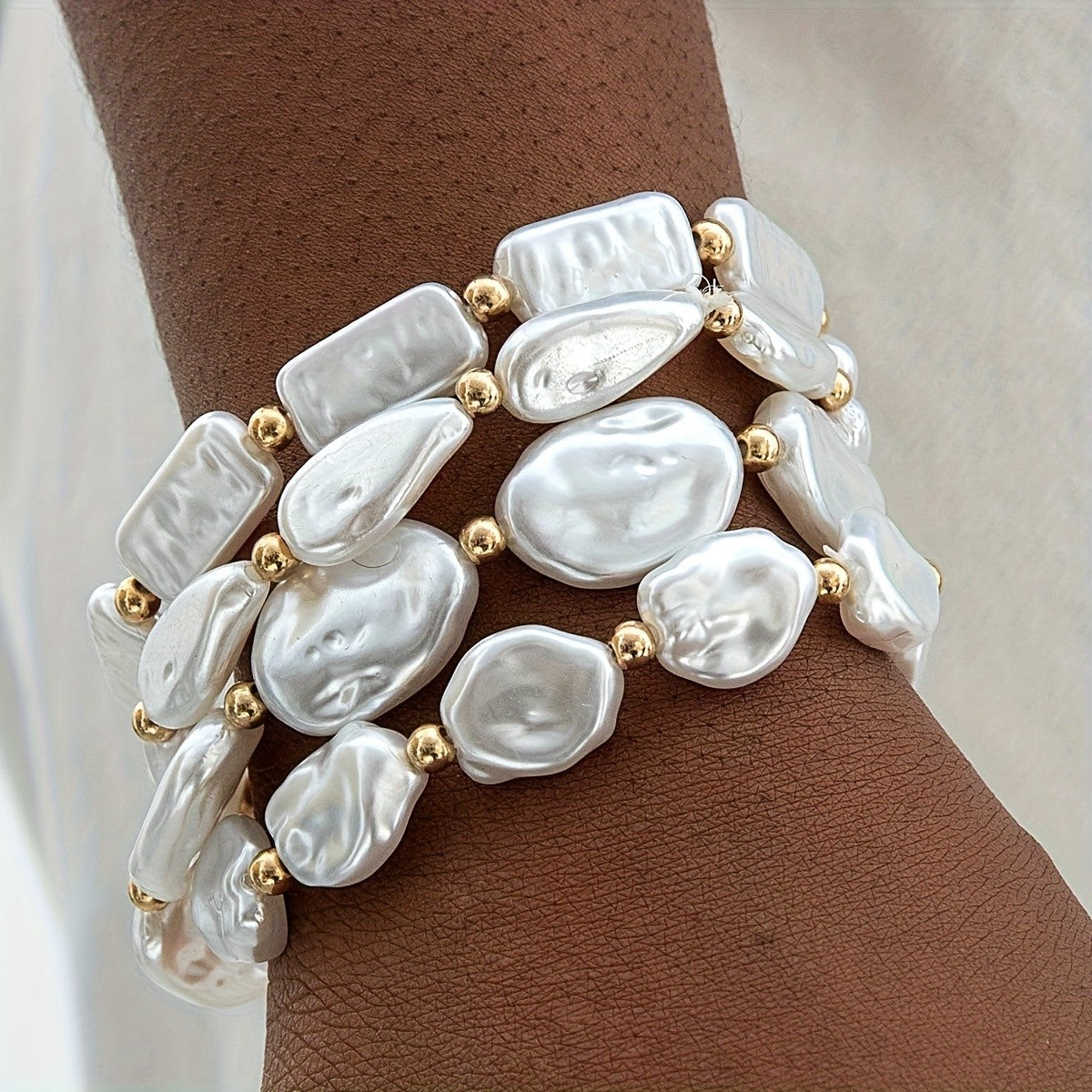 4pc Elegant Baroque Pearl Bracelet Set