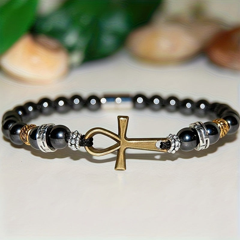 Vintage Ankh Cross Bead Bracelet