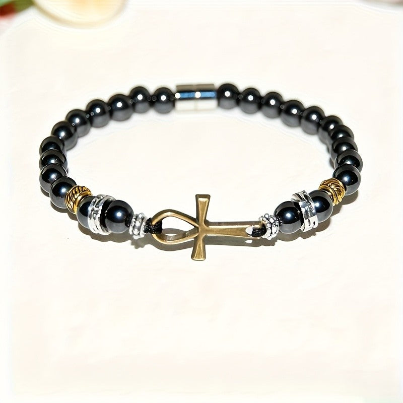 Vintage Ankh Cross Bead Bracelet