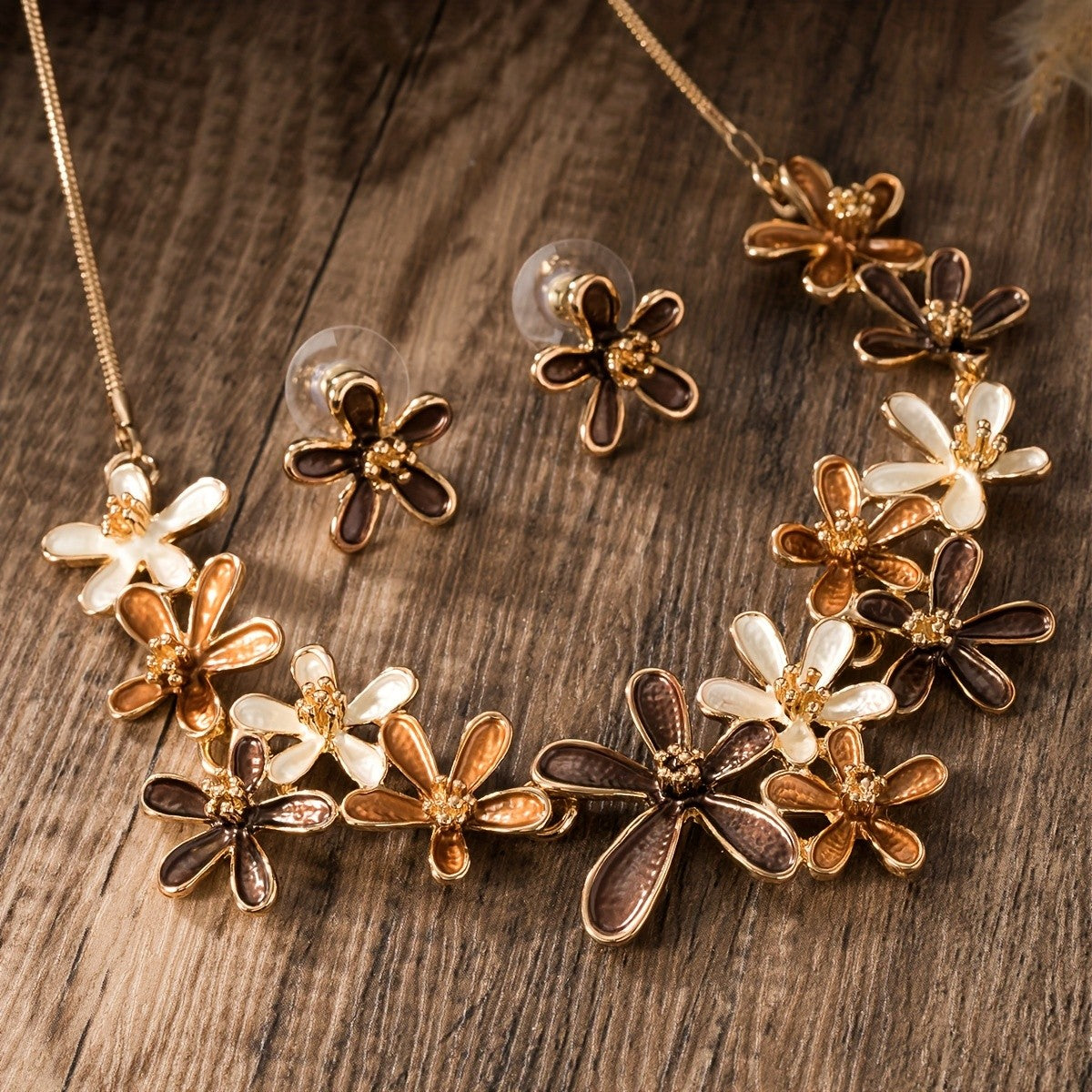 Boho Enamel Flower Necklace Set