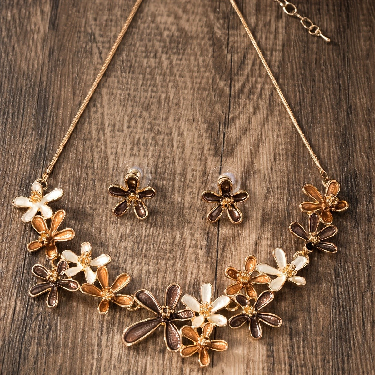 Boho Enamel Flower Necklace Set