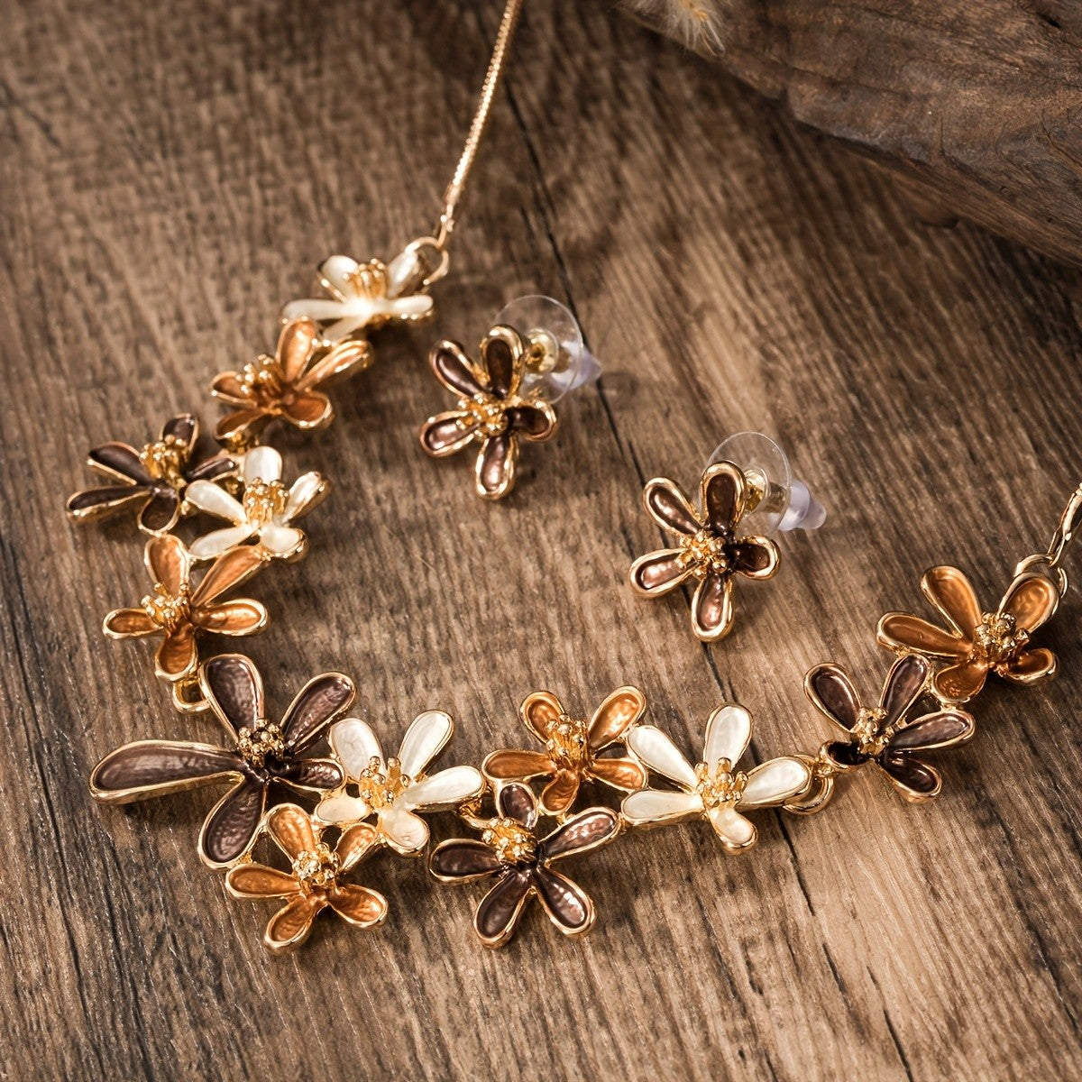 Boho Enamel Flower Necklace Set