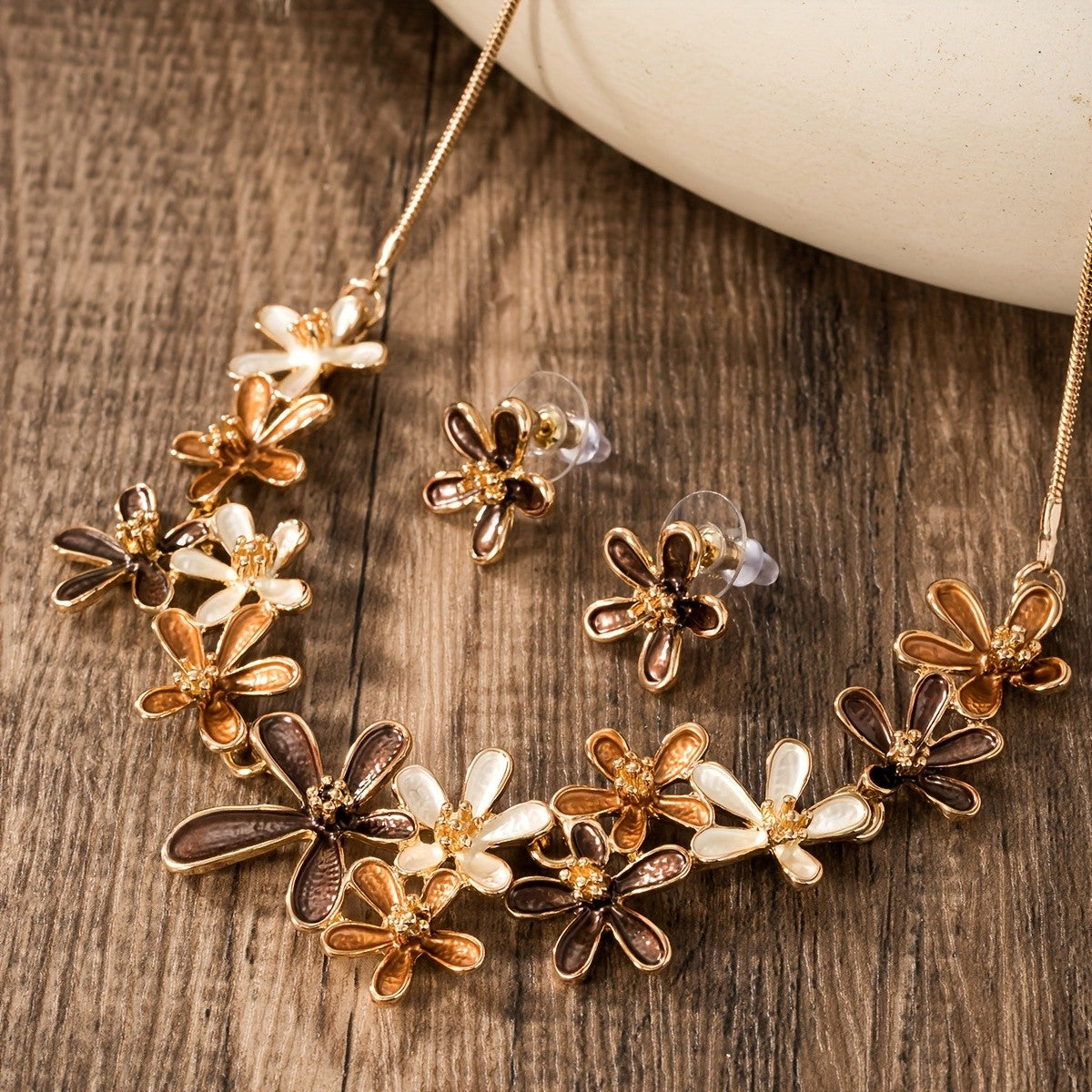 Boho Enamel Flower Necklace Set