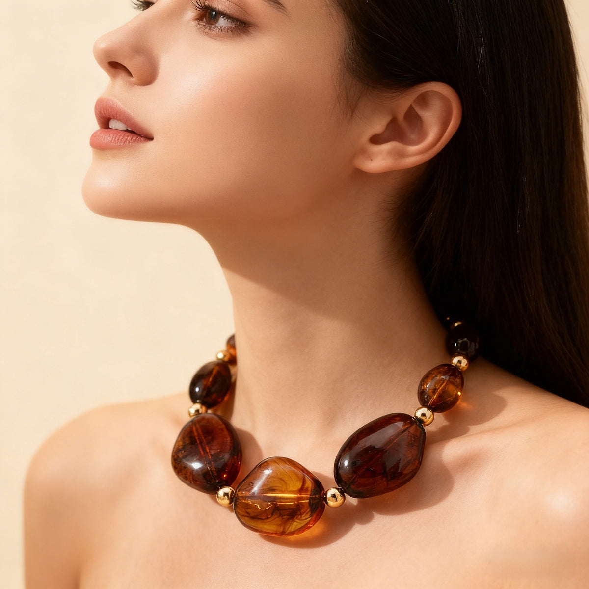 Vintage Amber Block Acrylic Necklace