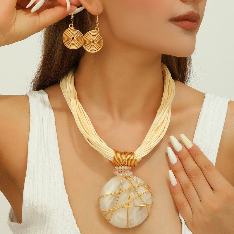S925 Boho White Marble Resin Necklace & Earring Set