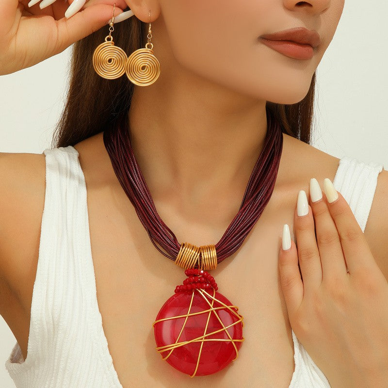 S925 Boho White Marble Resin Necklace & Earring Set