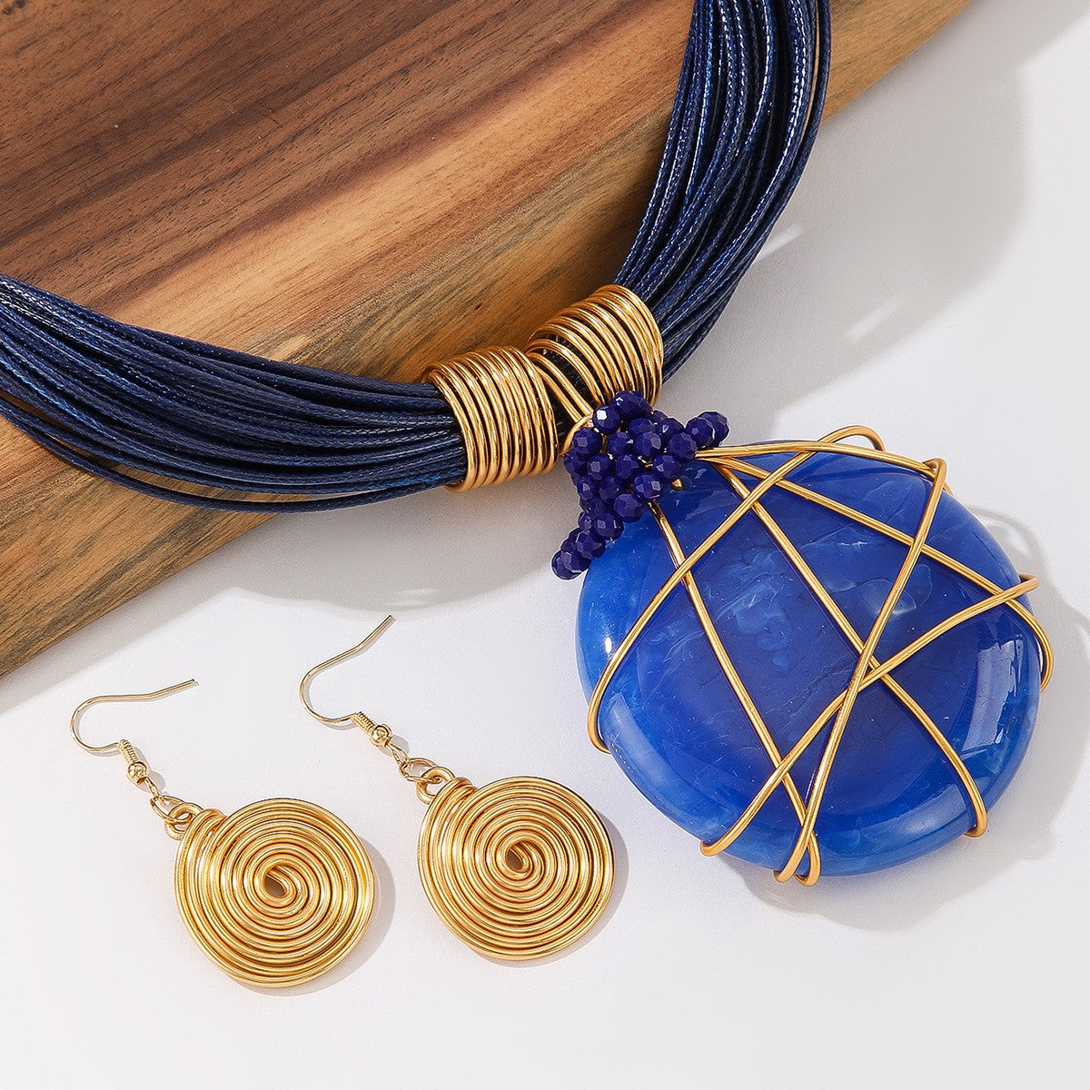 S925 Boho White Marble Resin Necklace & Earring Set
