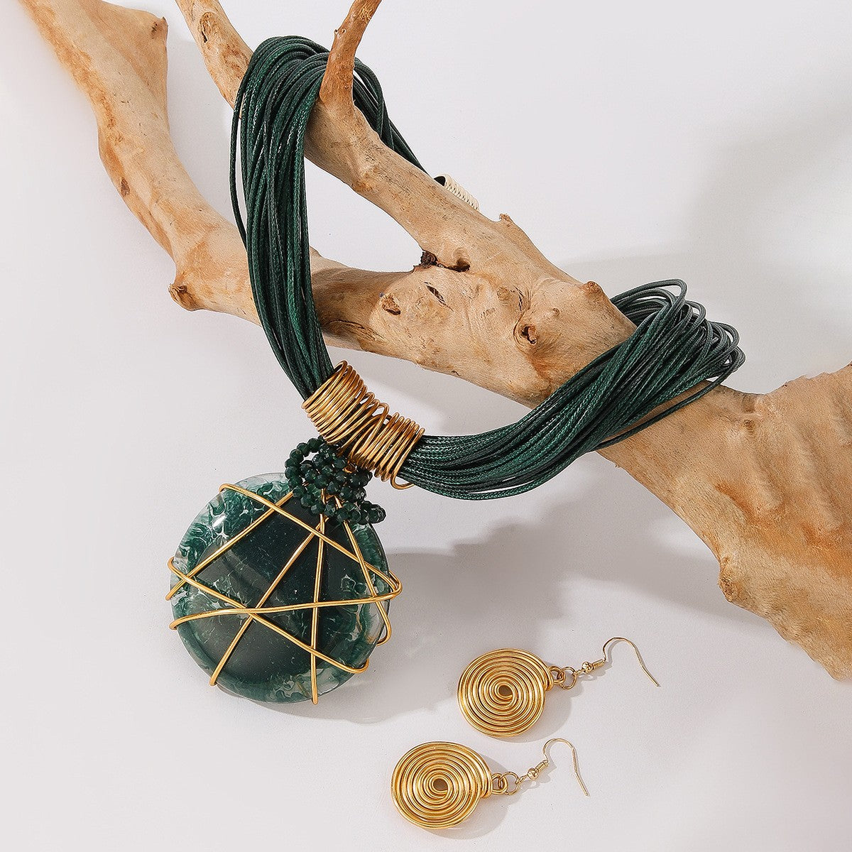 S925 Boho White Marble Resin Necklace & Earring Set