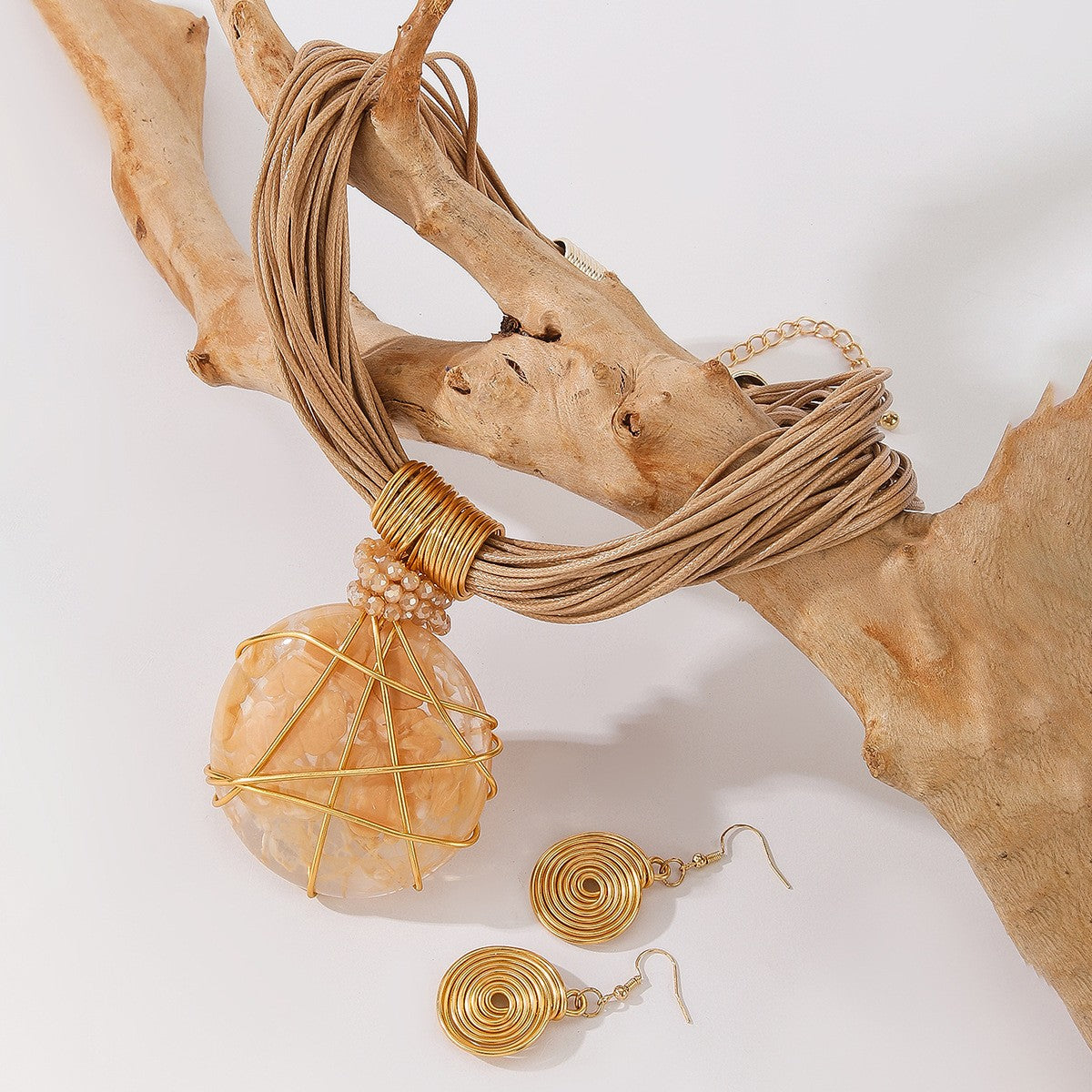 S925 Boho White Marble Resin Necklace & Earring Set