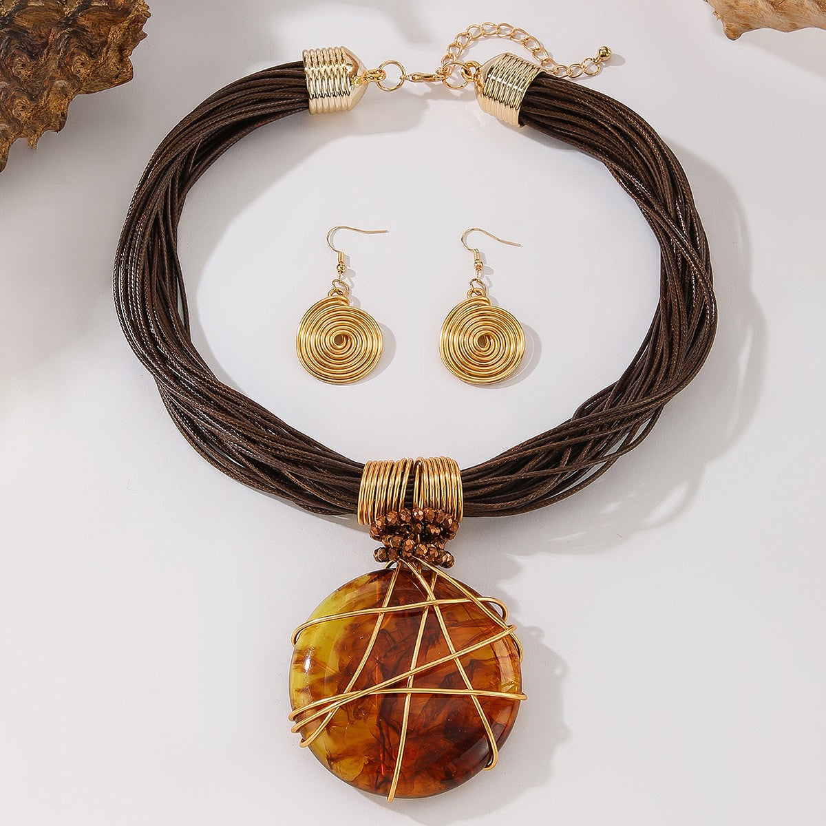 S925 Boho White Marble Resin Necklace & Earring Set
