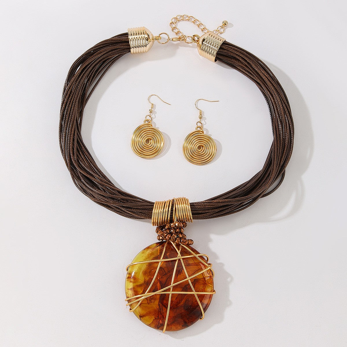 S925 Boho White Marble Resin Necklace & Earring Set