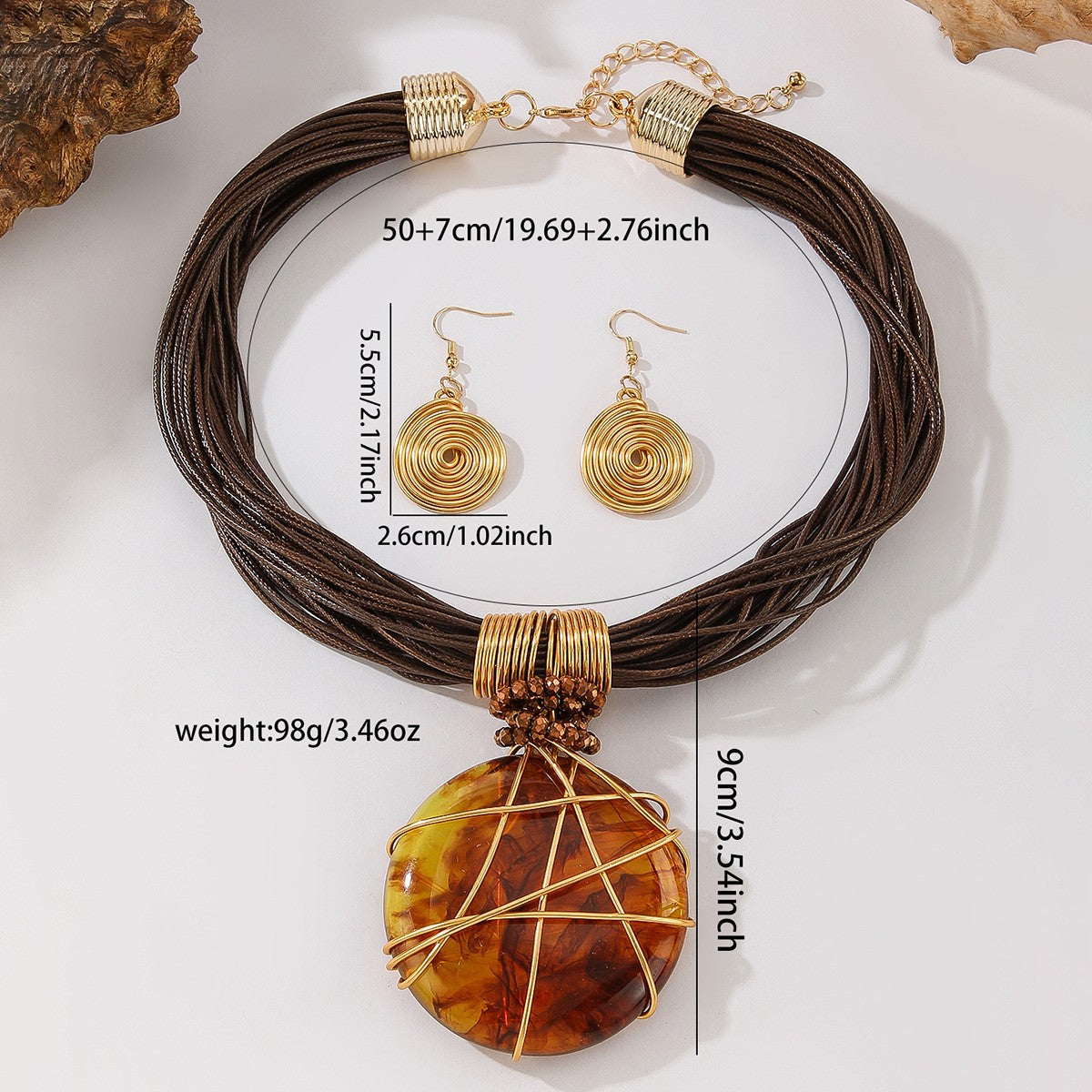 S925 Boho White Marble Resin Necklace & Earring Set