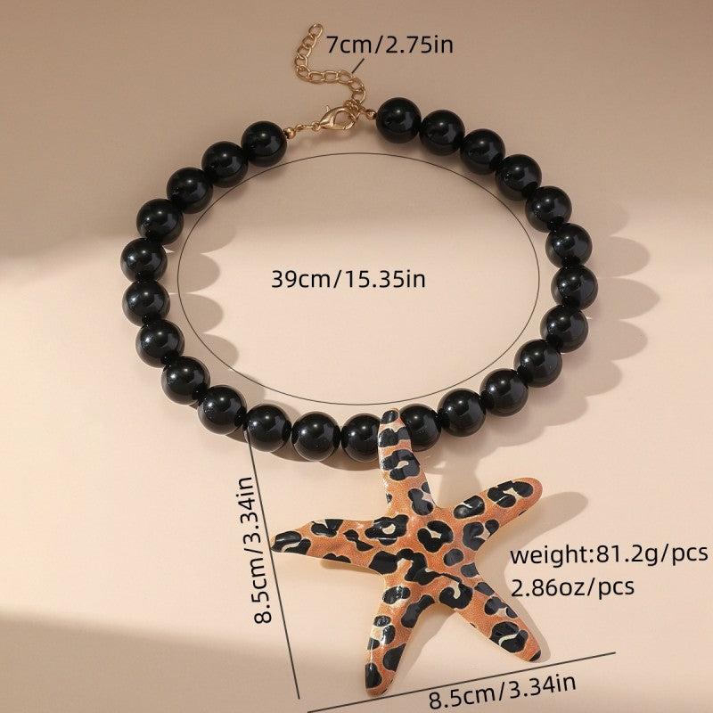 Boho Leopard Starfish Beaded Necklace