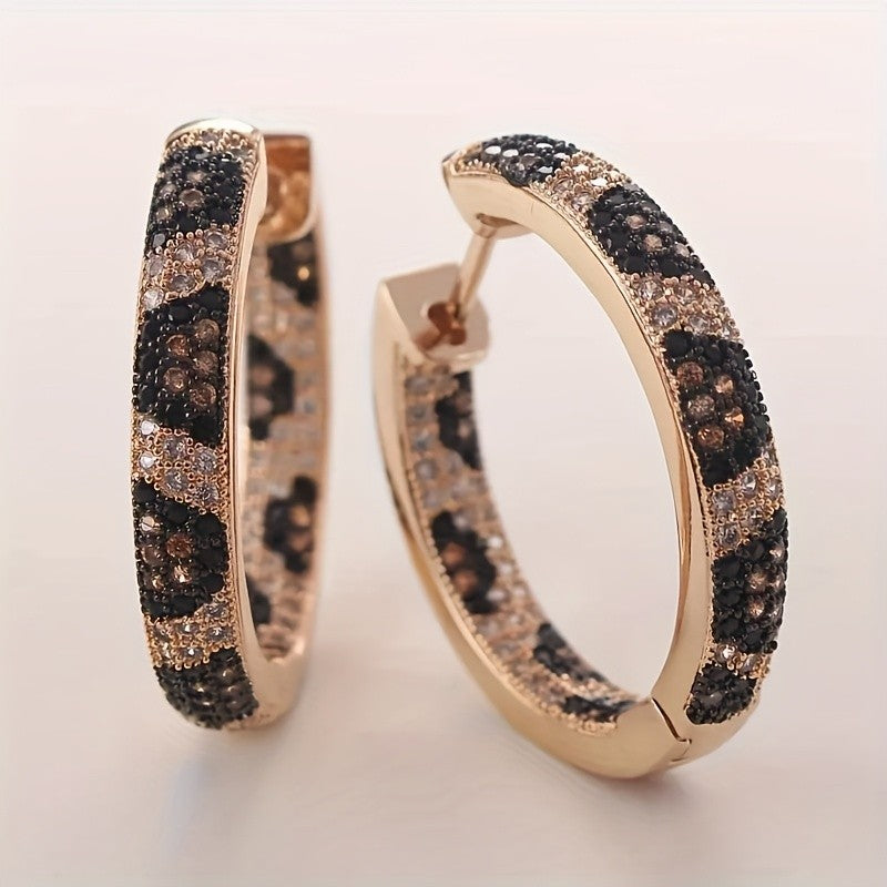 Leopard Print CZ Accented Hoop Earrings