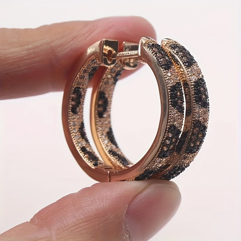 Leopard Print CZ Accented Hoop Earrings