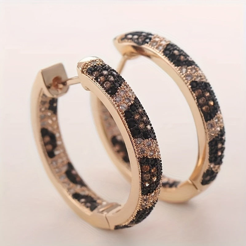 Leopard Print CZ Accented Hoop Earrings
