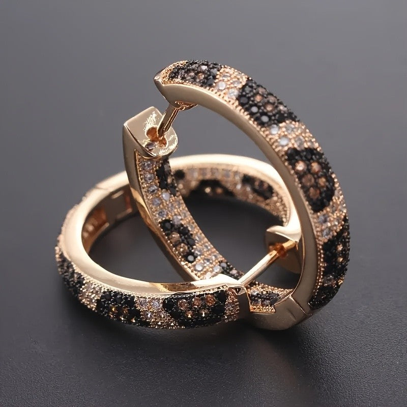 Leopard Print CZ Accented Hoop Earrings