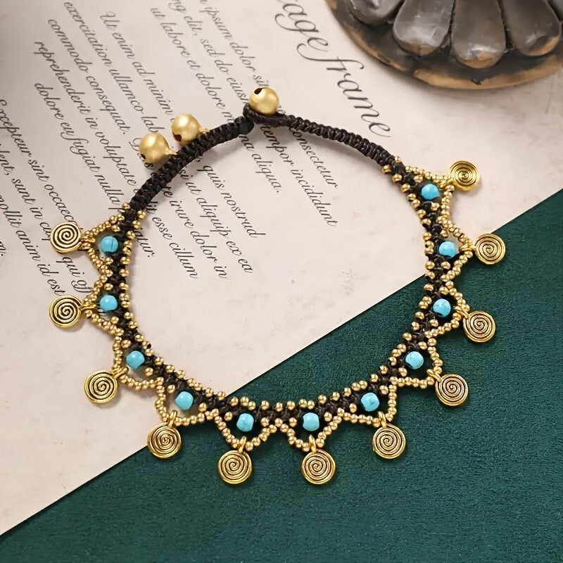Boho Turquoise Spiral Charm Anklet