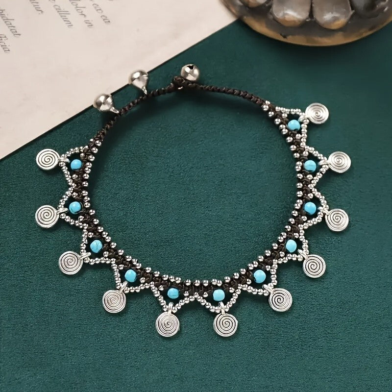 Boho Turquoise Spiral Charm Anklet