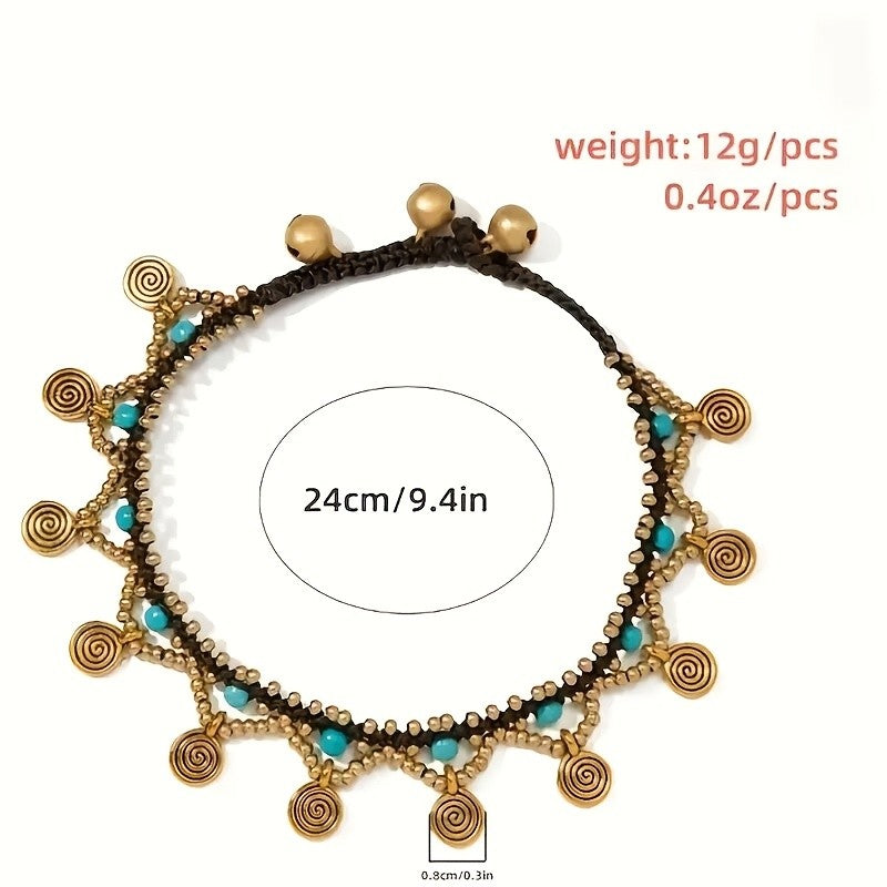 Boho Turquoise Spiral Charm Anklet